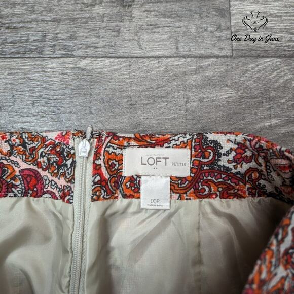 Loft Petite Paisley Lined Mini Skirt Size 00P - Picture 2 of 5
